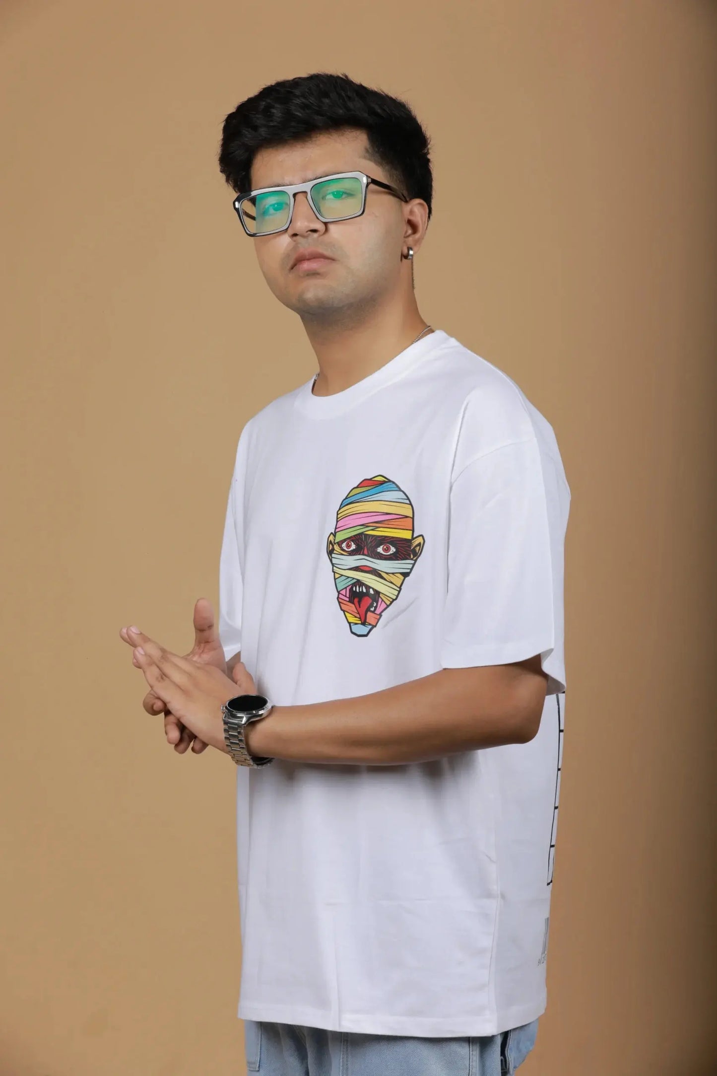 White Back Print Graphic Oversized Unisex T-shirtΒ