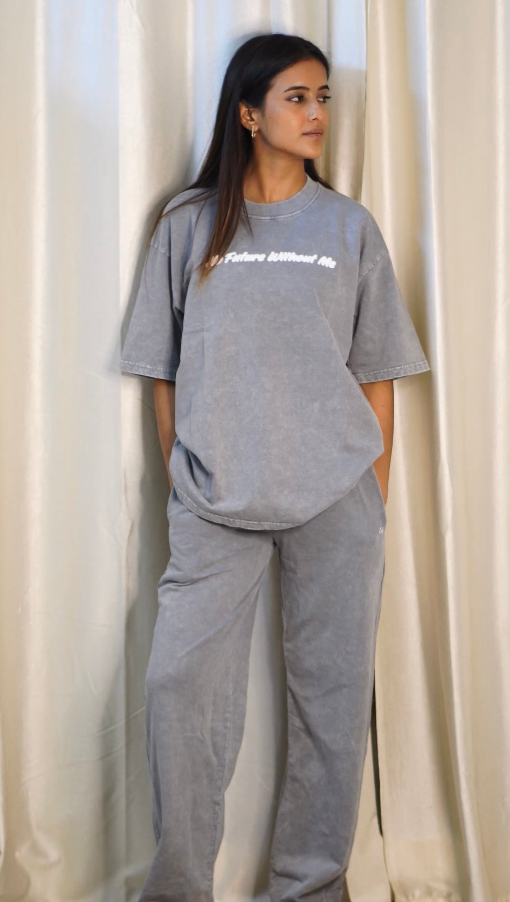 'No Future' Puff Print Acid Wash Co-ord Set