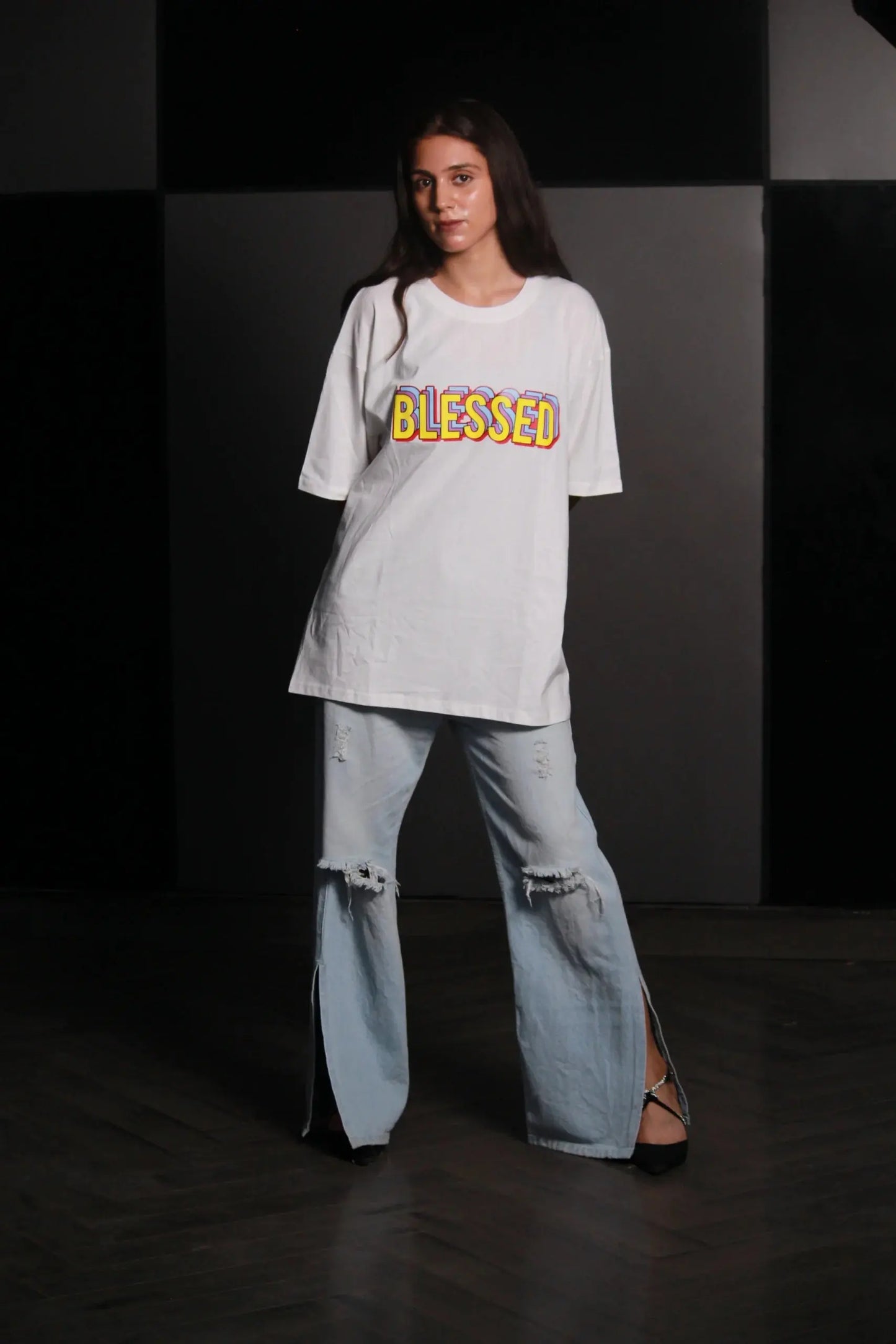 Unisex Blessed Print Oversized T-Shirt 