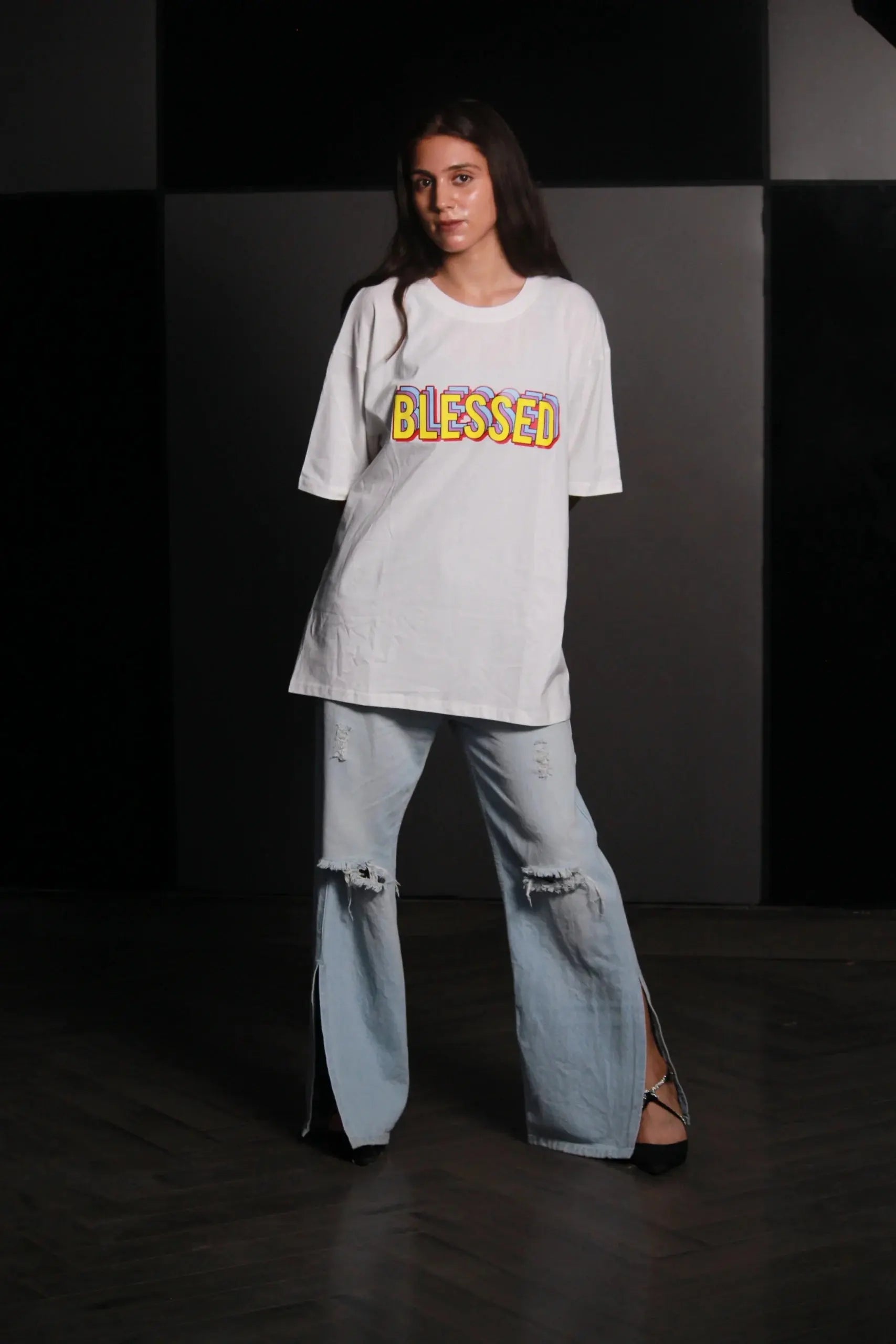 Unisex Blessed Print Oversized T-Shirt 