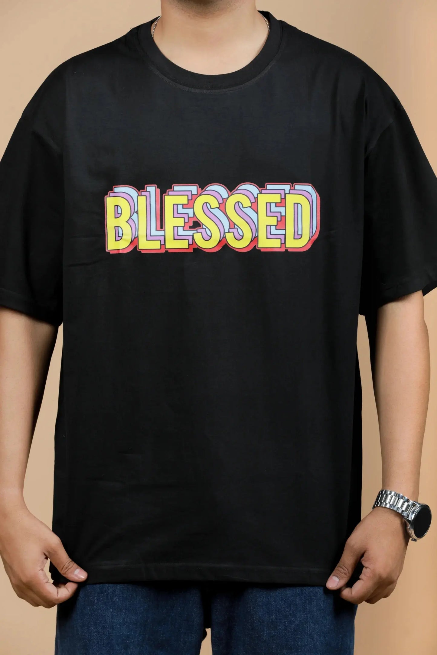 Unisex Blessed Print Oversized T-Shirt 