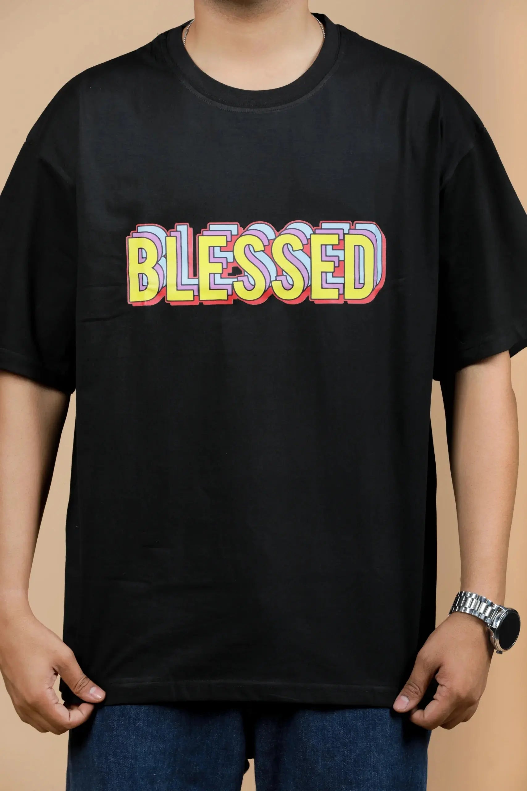 Unisex Blessed Print Oversized T-Shirt 