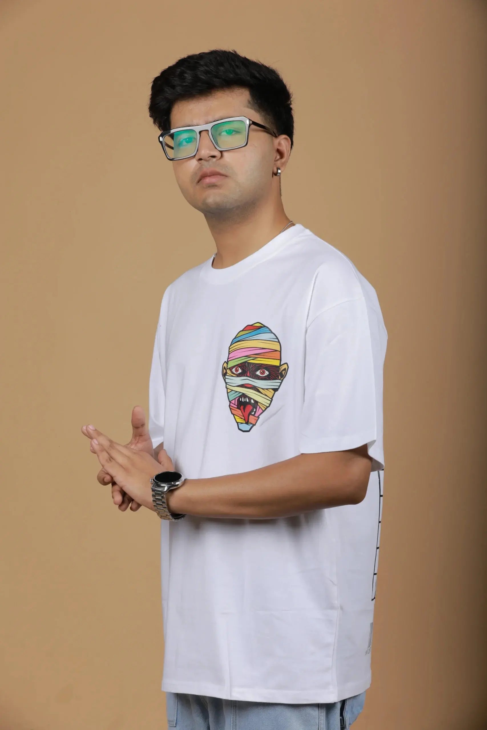 White Back Print Graphic Oversized Unisex T-shirt 